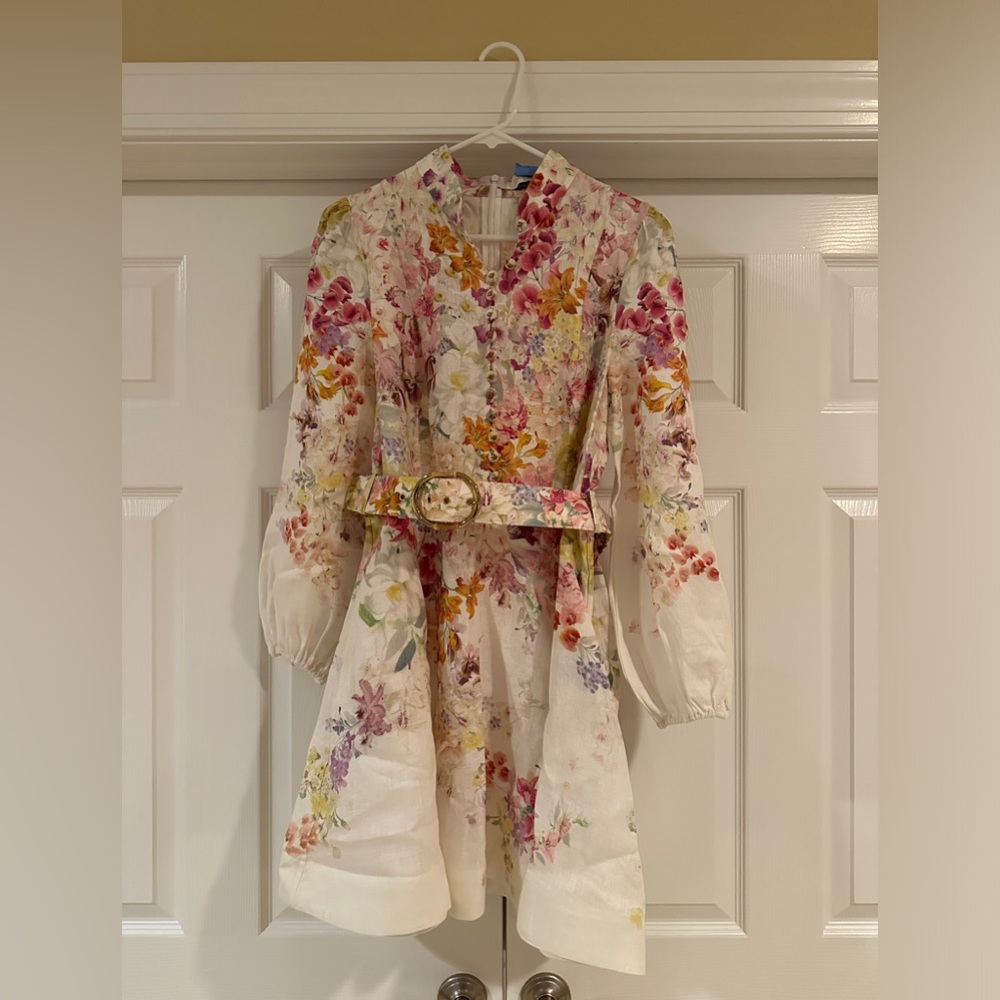 Zimmermann Linen Natural Floral Mini Dress